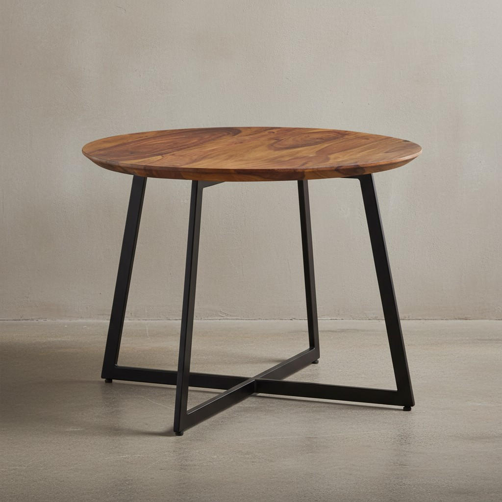 COUCHTISCH Rund, Sheesham Massivholz, Modernes Design, Maße 60x60x45 cm - Schwarz/Braun, Holz/Metall (60/60/45cm) - KADIMA DESIGN
