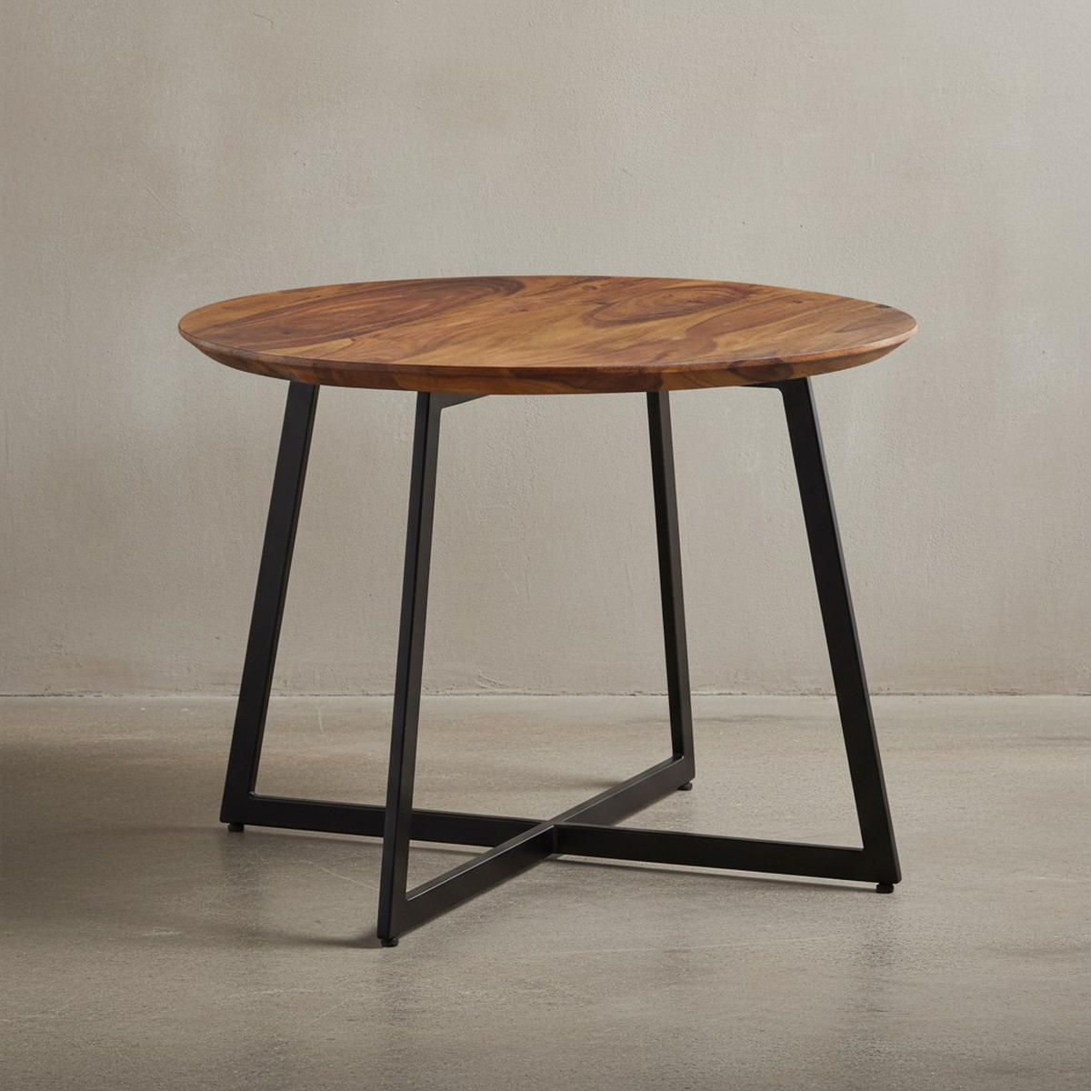 COUCHTISCH Rund, Sheesham Massivholz, Modernes Design, Maße 60x60x45 cm - Schwarz/Braun, Holz/Metall (60/60/45cm) - KADIMA DESIGN