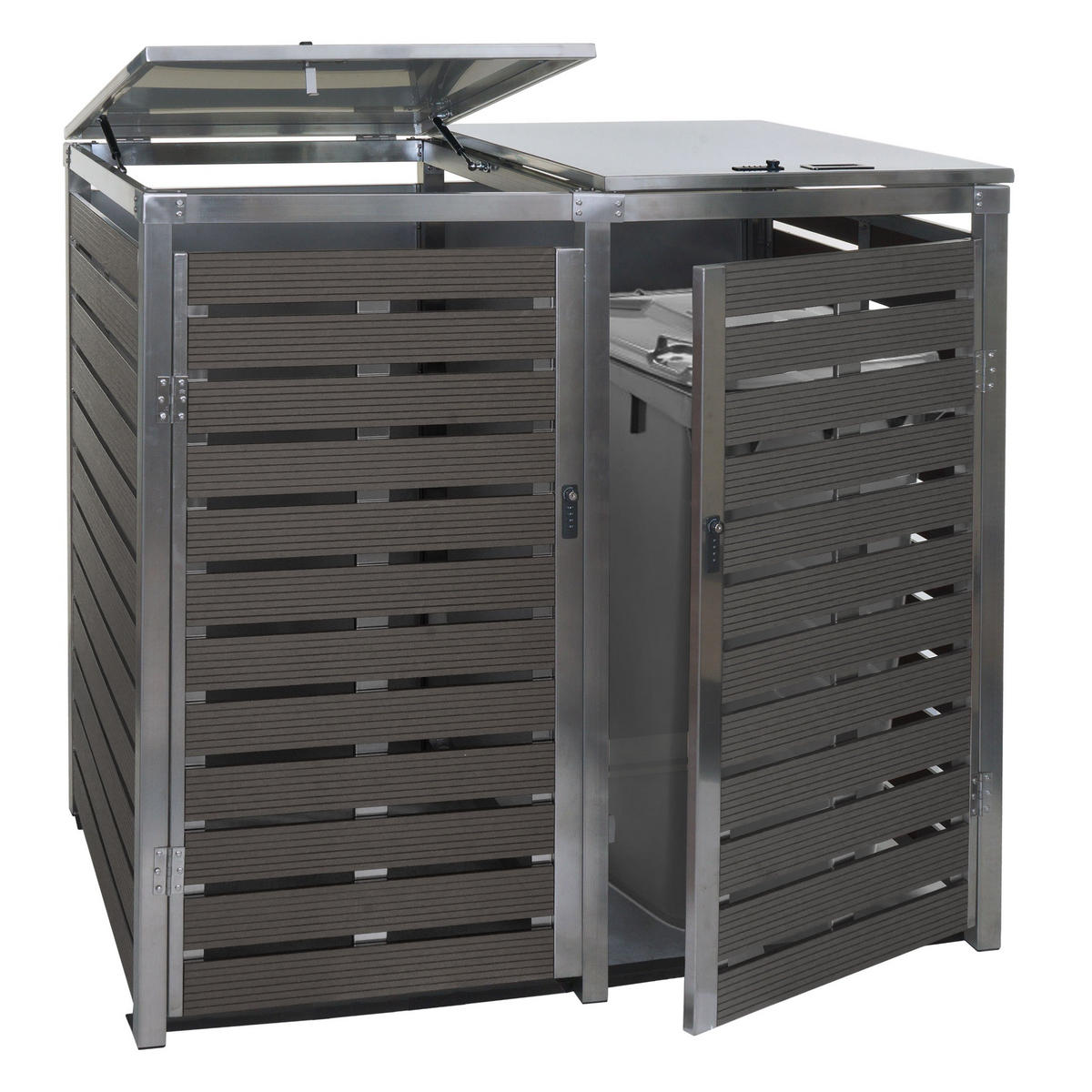 MÜLLTONNENBOX 2er HxBxT 119x134x84cm Anthrazit WPC Edelstahl 78kg - Anthrazit, Metall (134/119/84cm) - PROREGAL