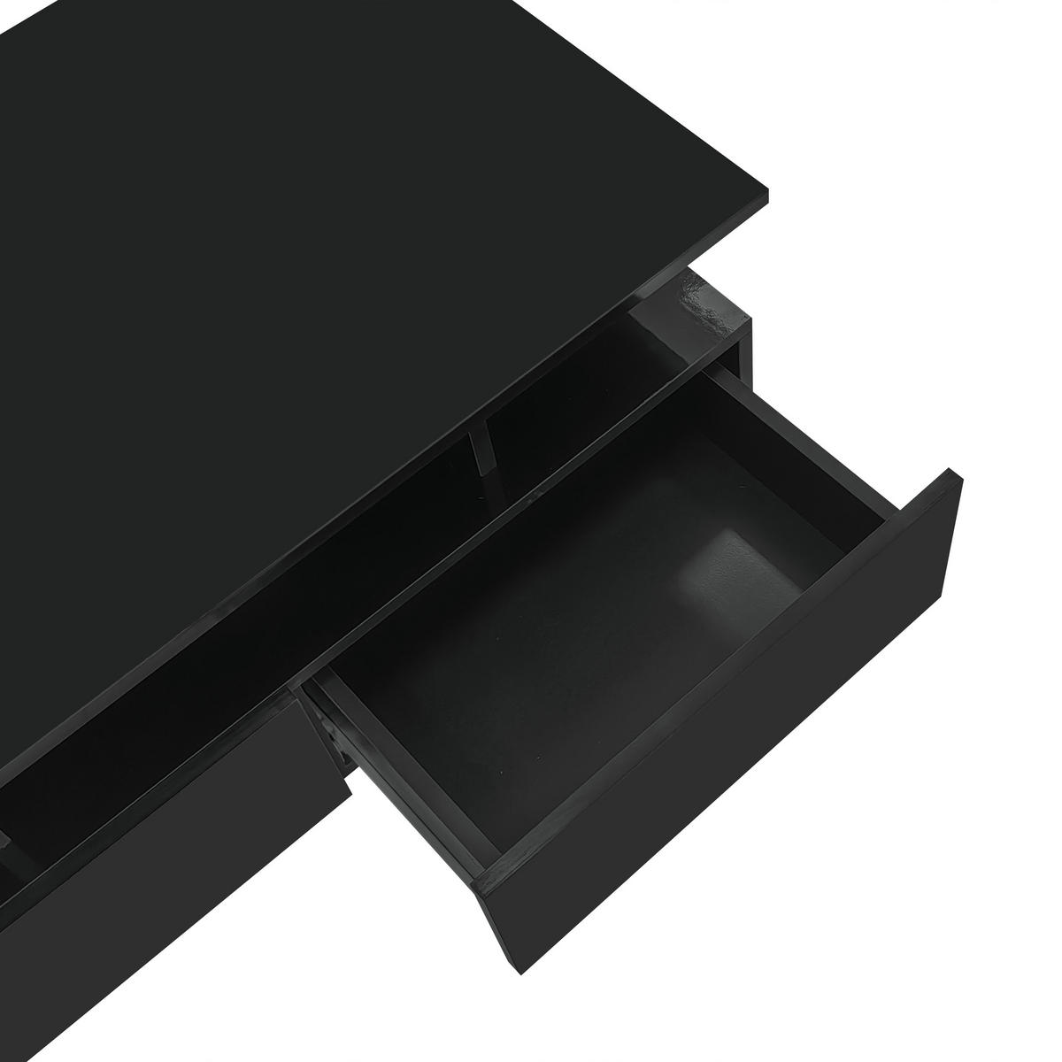 COUCHTISCH 90/55/41 cm hochglanz schwarz mit LED-Beleuchtung und 2 Schubladen - Schwarz, Holzwerkstoff (90/55/41cm) - OKWISH