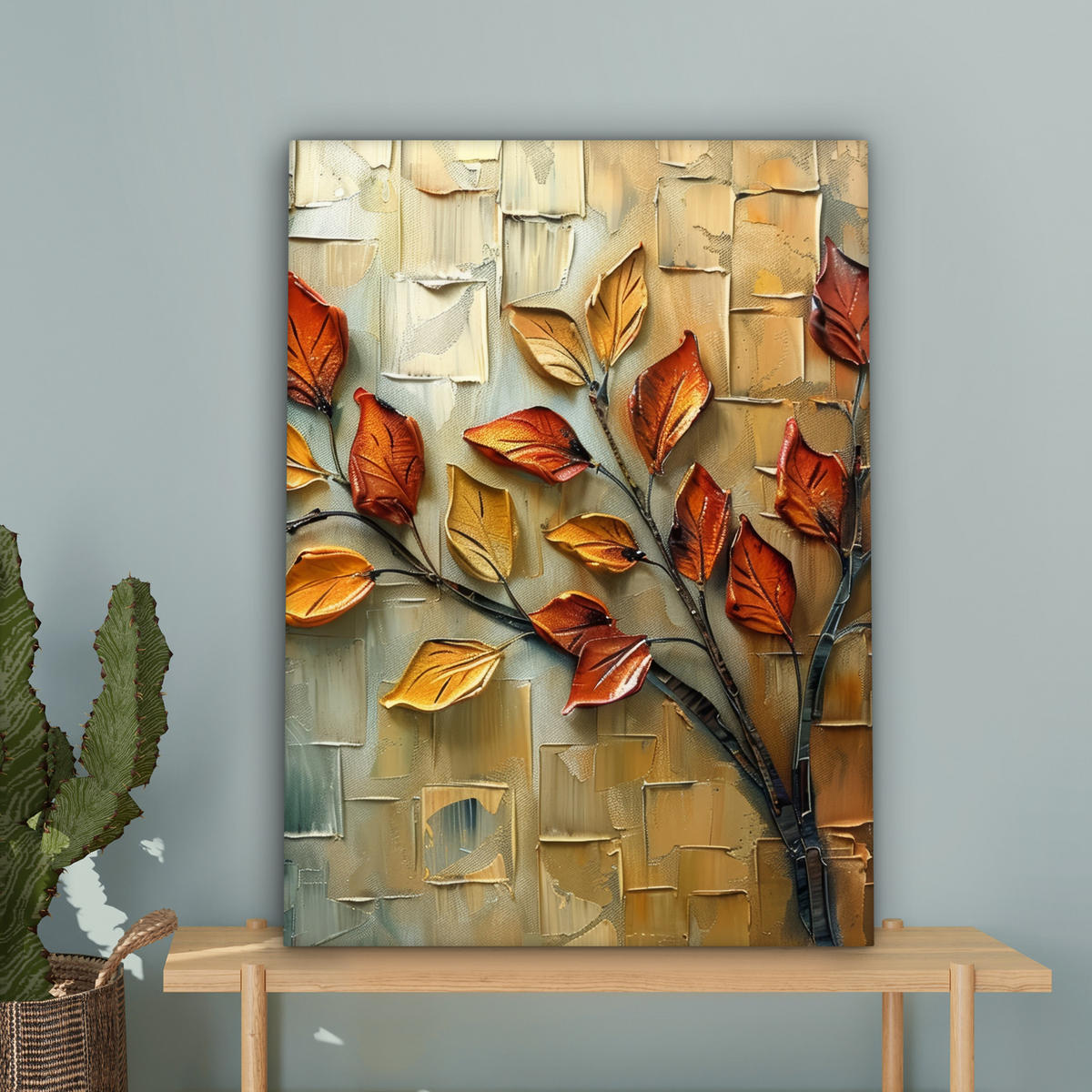 LEINWANDBILD Baum - Abstrakt - Natur - Kunst Wandbild Wohnzimmer 60x80 cm - Goldfarben, Textil (60/80cm) - MuchoWow
