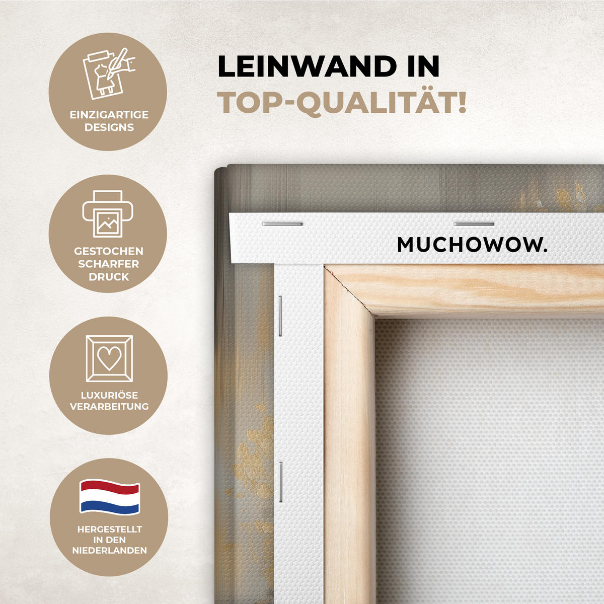 LEINWANDBILD Gemälde - Baum - Abstrakt - Blätter Deko Wohnzimmer 20x20 cm - Beige, Textil (20/20cm) - MuchoWow