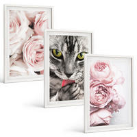 BILDER SET 3er Set - 40x60 cm Weißer Rahmen - Katze in rosa Blumen - Weiß, Kunststoff (40/60cm) - TULUP