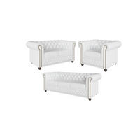 SITZGARNITUR 3+2+1 Chesterfield Morin Weiß Vegan Leder - Weiß/Braun, Buchenholz/Textil (203/72/86cm) - S-Style Möbel