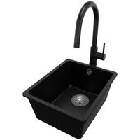 GRANITSPÜLE Venedig Slim Easy, 2-er set Schwarz 36/44 cm 1 Becken + Küchenarmatur 40/20 cm + Ablauf-Set ab 40er Unterschrank - Chromfarben/Schwarz, Kunststoff (36/20/44cm) - Primagran
