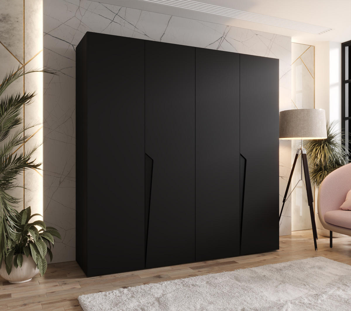 DREHTÜRENSCHRANK 202/200/52 4-türig - Schwarz, Holz/Metall (200/202/52cm) - Abiks Möbel