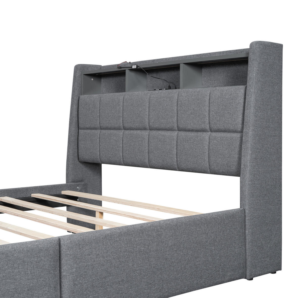 POLSTERBETT 140/200 cm Grau mit LED-Beleuchtung und Schubladen - Grau, Textil (140/200cm) - Flora Grace
