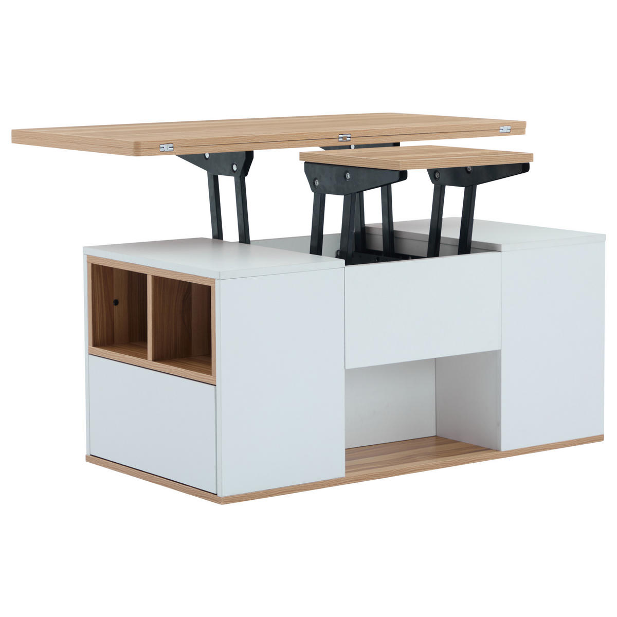 COUCHTISCH 100/51/47 cm Weiß Naturholz höhenverstellbar mit Stauraum - Weiß, Holzwerkstoff (100/51/47cm) - OKWISH