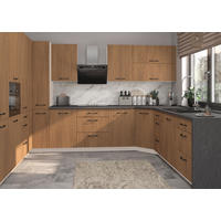 KÜCHENZEILE Casella 15-teilig Weiß / Casella Eiche Natur braun - Dunkelbraun/Weiß, Holzwerkstoff/Metall (360/207/270cm) - Feldmann-Wohnen