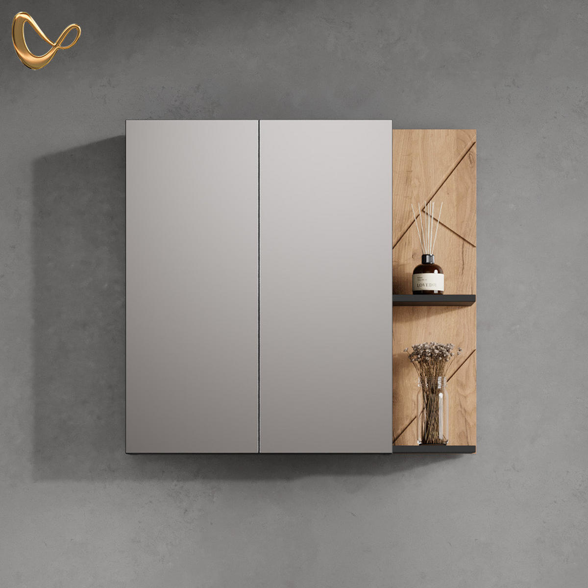 SPIEGELSCHRANK Ronco Anthrazit/Goldkraft Eiche 80 x 75 cm - Anthrazit/Eiche Wotan, Holzwerkstoff (80/75/17.2cm) - Livinity®