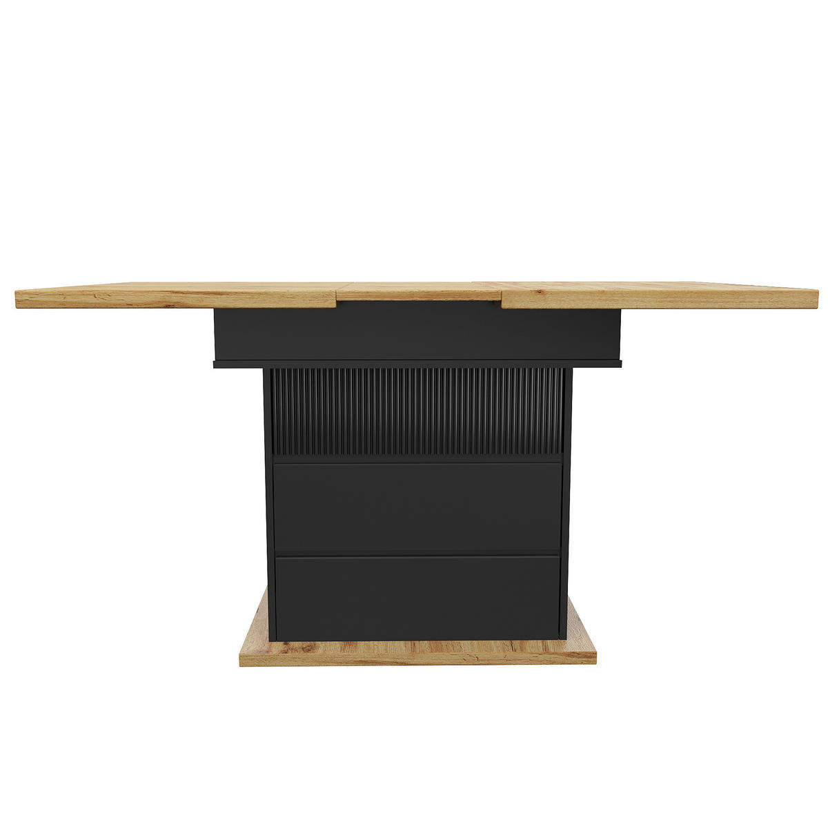 ESSTISCH aus MDF 110-140x80x75 cm Schwarz/Natur ausziehbar mit Stauraum und Soft-Close-Klappe - Schwarz, Holzwerkstoff (110/80/75cm) - Modfu