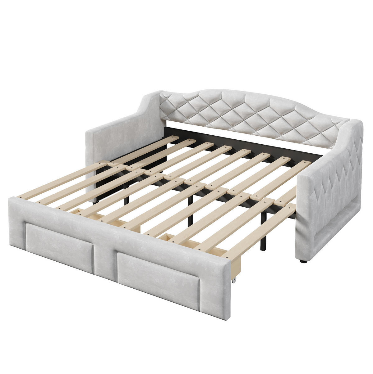 KREVET 90/200 cm s izvlačnim ležajem, LED osvjetljenjem i dvije ladice, Siva - siva, tekstil (90/200cm) - Redom