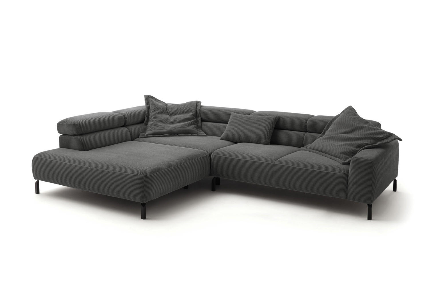 ECKSOFA DELIA Grau Cord - Schwarz/Grau, Textil/Metall (312/219cm) - KAWOLA