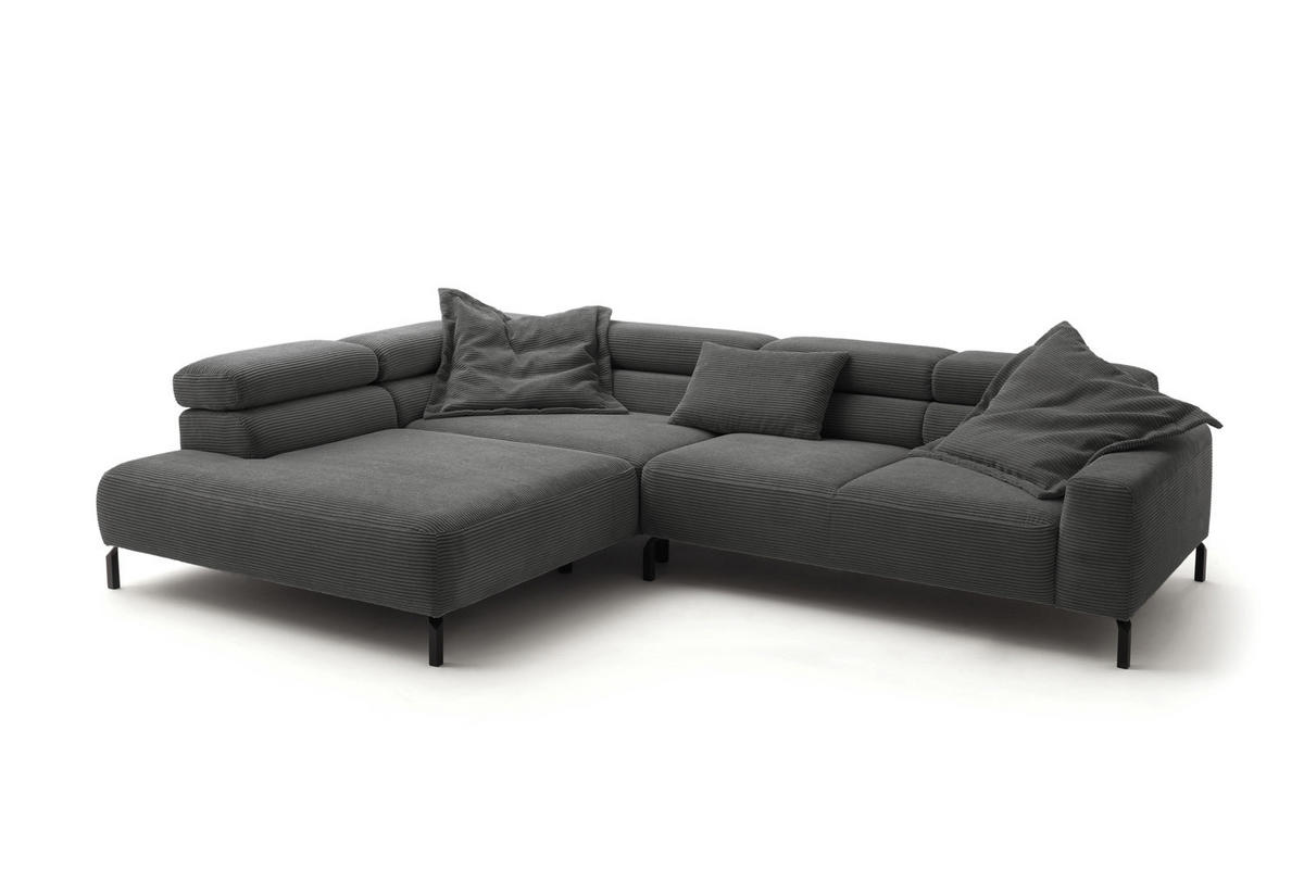 ECKSOFA DELIA Grau Cord - Schwarz/Grau, Textil/Metall (312/219cm) - KAWOLA