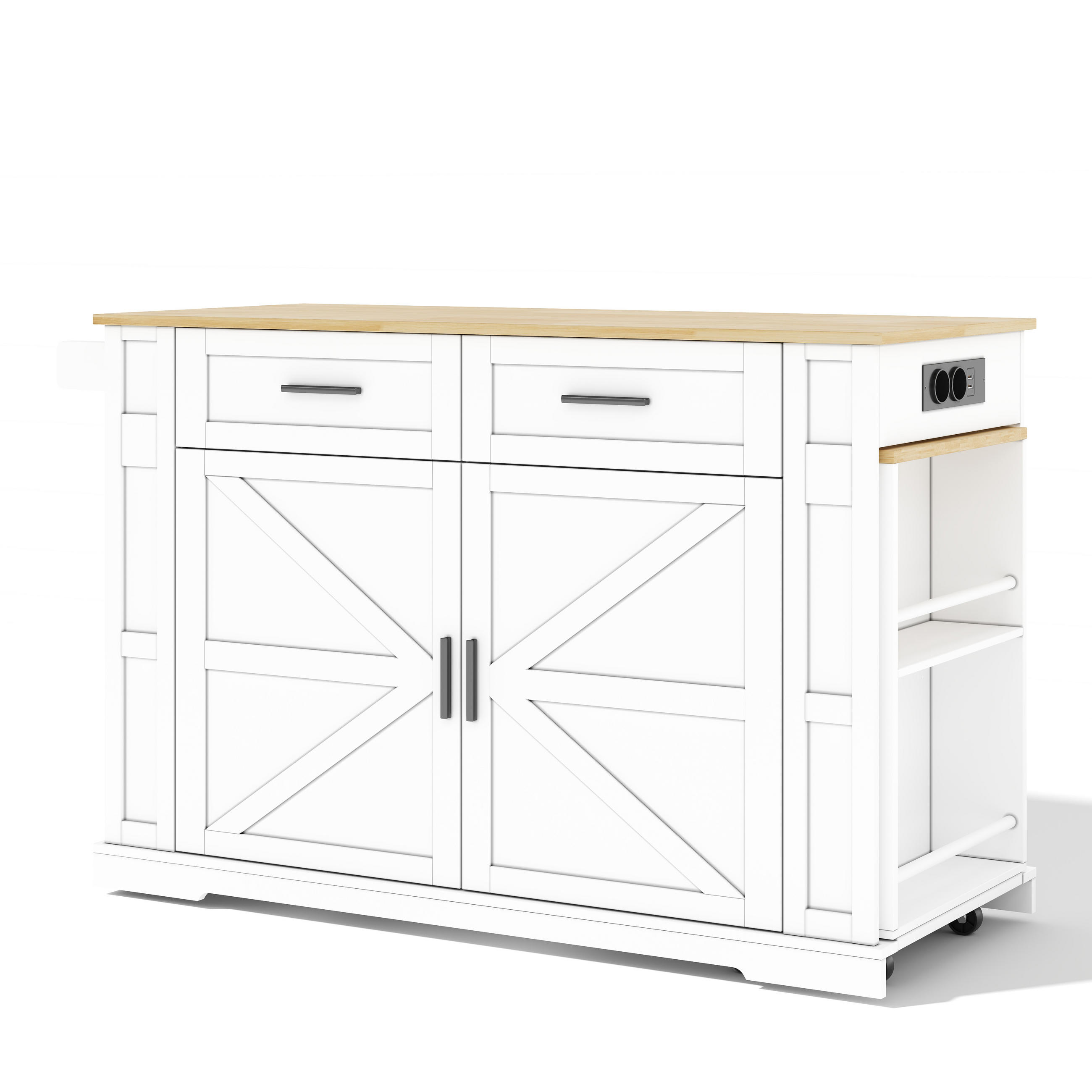 KÜCHENINSEL DE-41365 130(205)/50/93 cm, ausziehbare Arbeitsplatte Weiß - Weiß, Holzwerkstoff (130/93/50cm) - ComfortXL