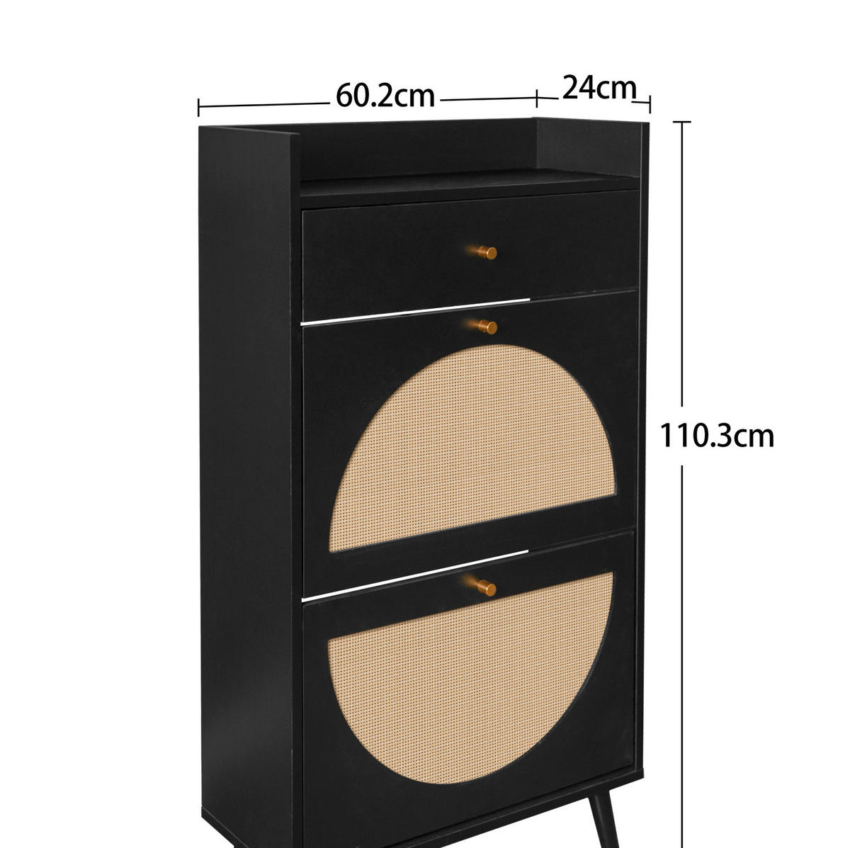 OMARICA za čevlje, širina 60 cm, črna, z videzom ratana in predalom - črna, leseni material (60/110/24cm) - BEAOK