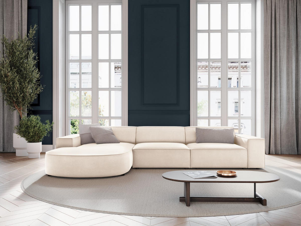 ECKSOFA links Jodie aus Samt leichtes beige 4 Sitzplätze - Beige, Textil (166/284cm) - Micadoni