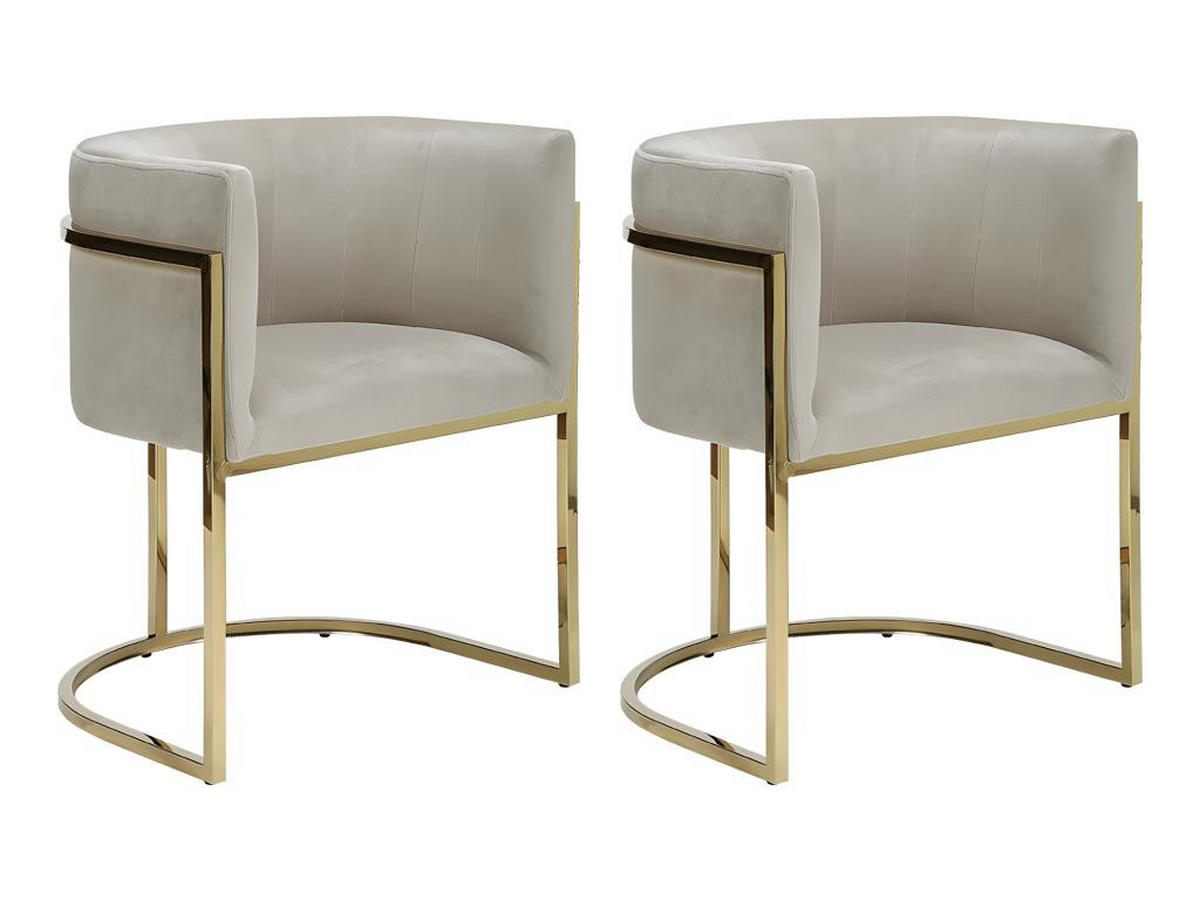 STUHL mit Armlehnen 2er-Set - Samt & Metall - Beige & Goldfarben - PERIA - Beige, Textil (56.5/76/60cm) - Pascal Morabito