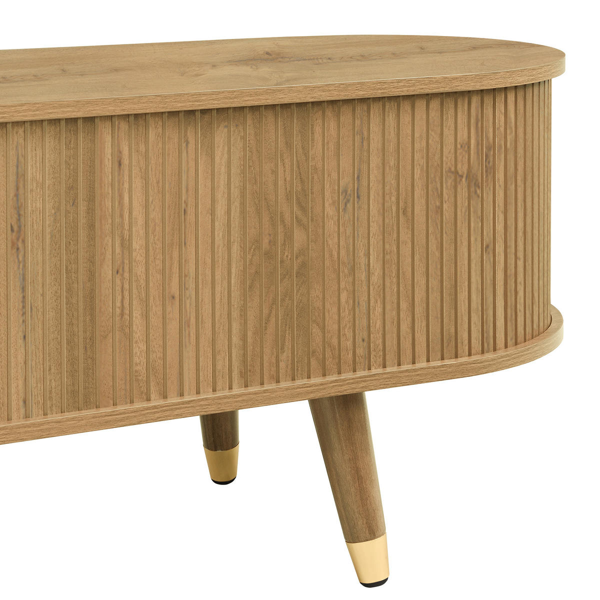 LOWBOARD TV-Schrank Walnuss Rattan Schiebetür mit Stauraum Gold Akzente Boho Retro Design Holz/Spanplatte - Naturfarben, Holzwerkstoff (175/45/38cm) - EVRYAE