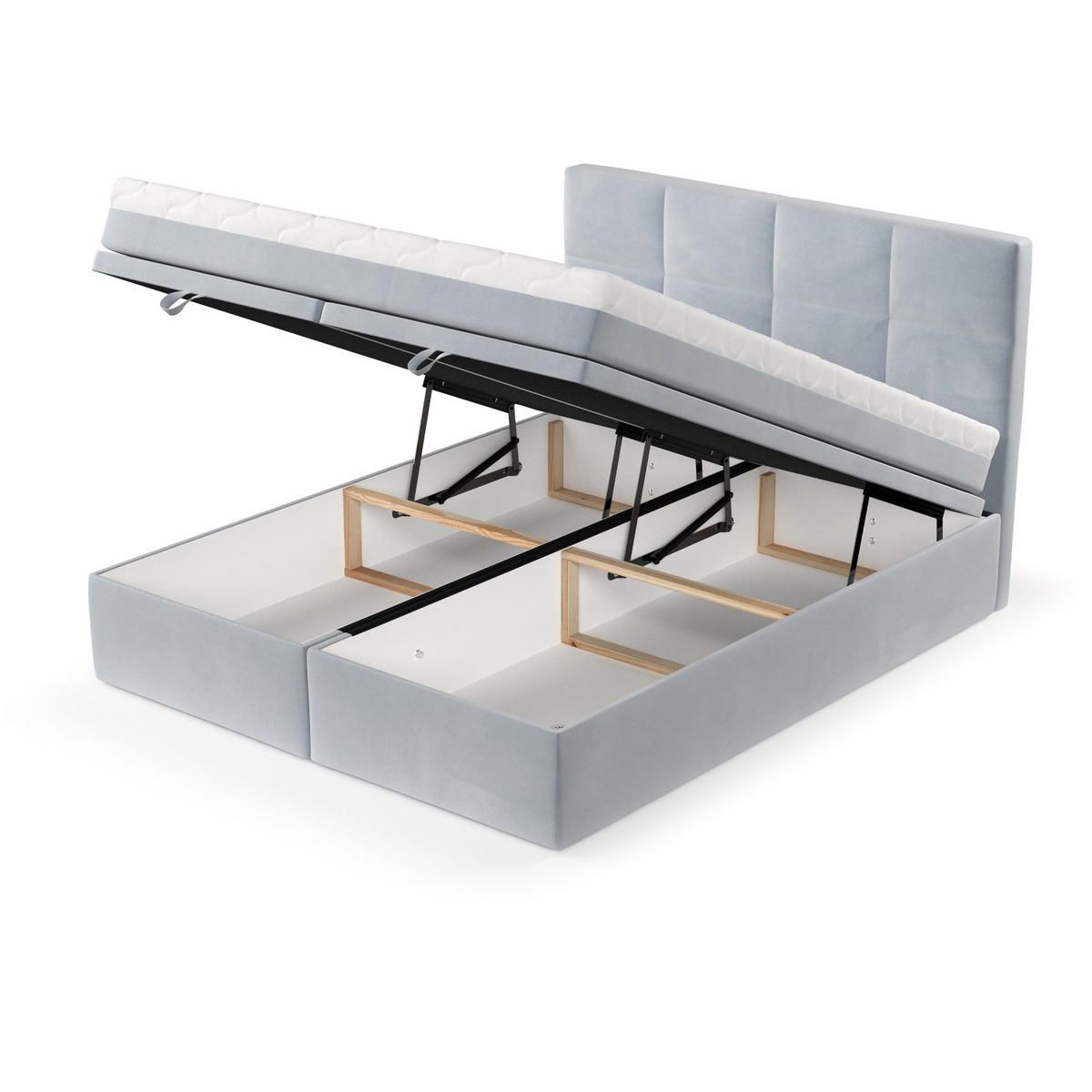 BOXBETT Tessa 140/200 cm Hellgrau im Paros Stoff - Hellgrau/Schwarz, Holz/Holzwerkstoff (140/200cm) - AltaBeds
