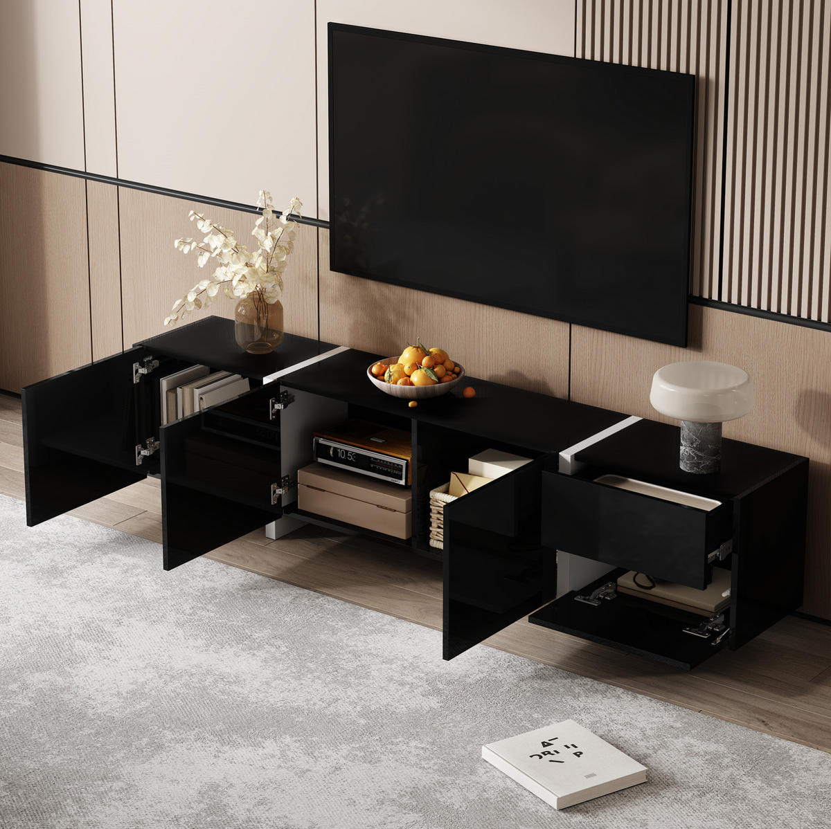 TV-ELEMENT mit 3 Türen und Schublade 170 cm Schwarz-Weiß Hochglanz - Schwarz, Holzwerkstoff (30/39/170cm) - Beauniv
