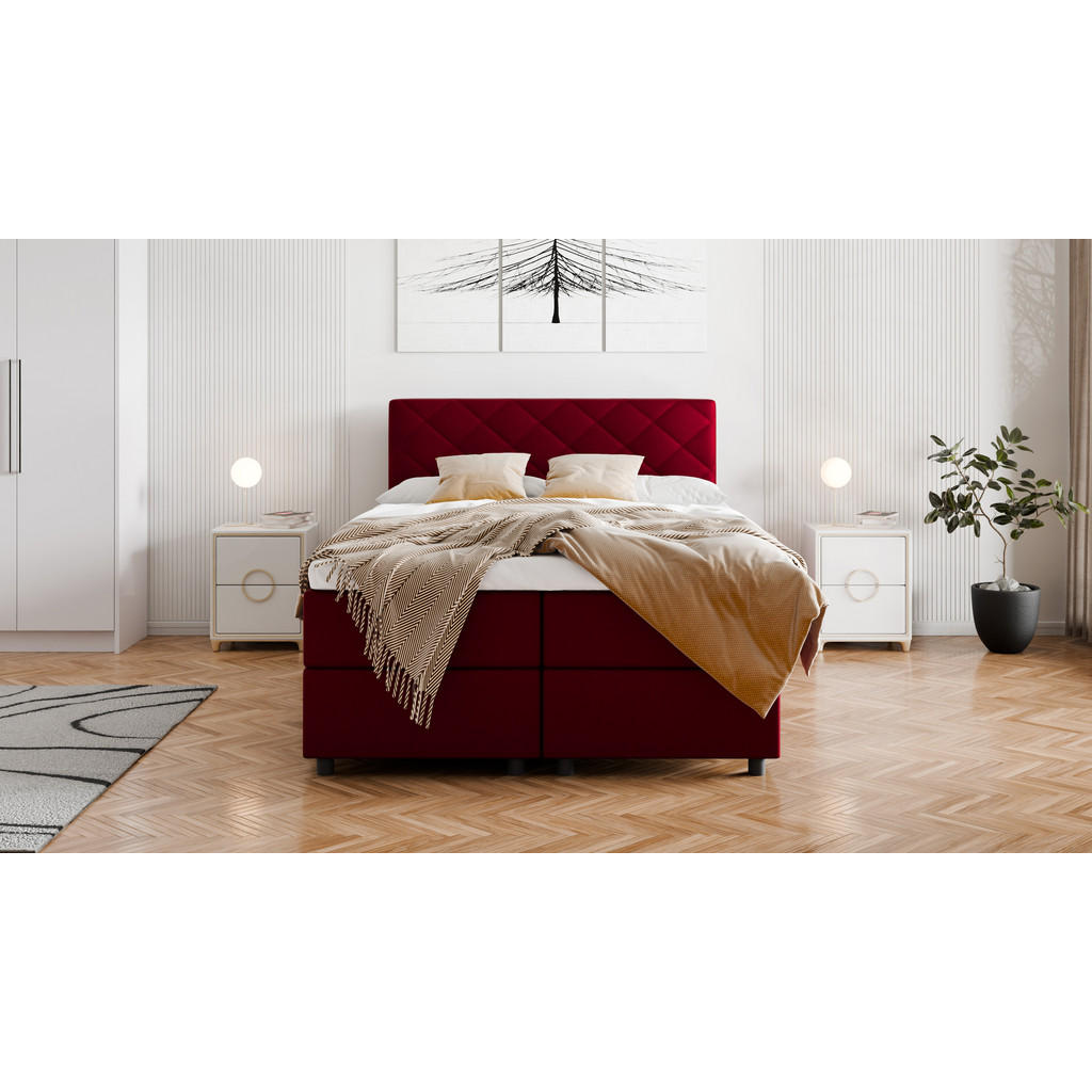 Thumbnail - Panda Möbel Boxbett, Rot, Holz, Mode, 140x215 cm, Oeko-Tex® Standard 100, Schlafzimmer, Betten, Boxspringbetten