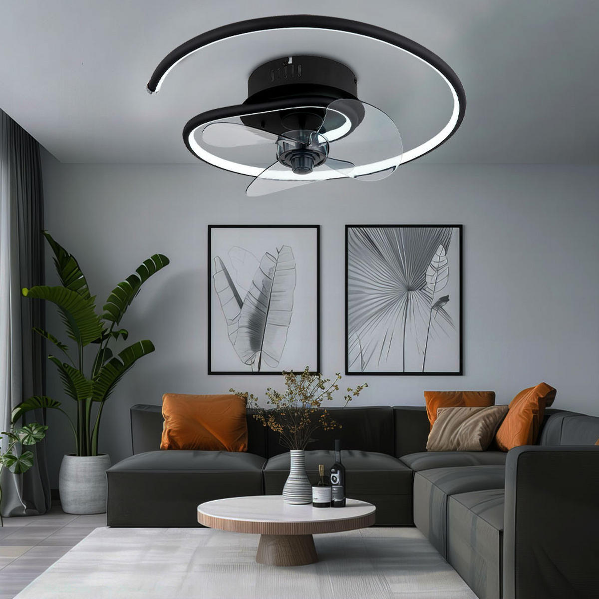 LED DECKENLEUCHTE Ventilator Metall Schwarz - Schwarz, Metall (45/45/13.9cm) - Globo Lighting