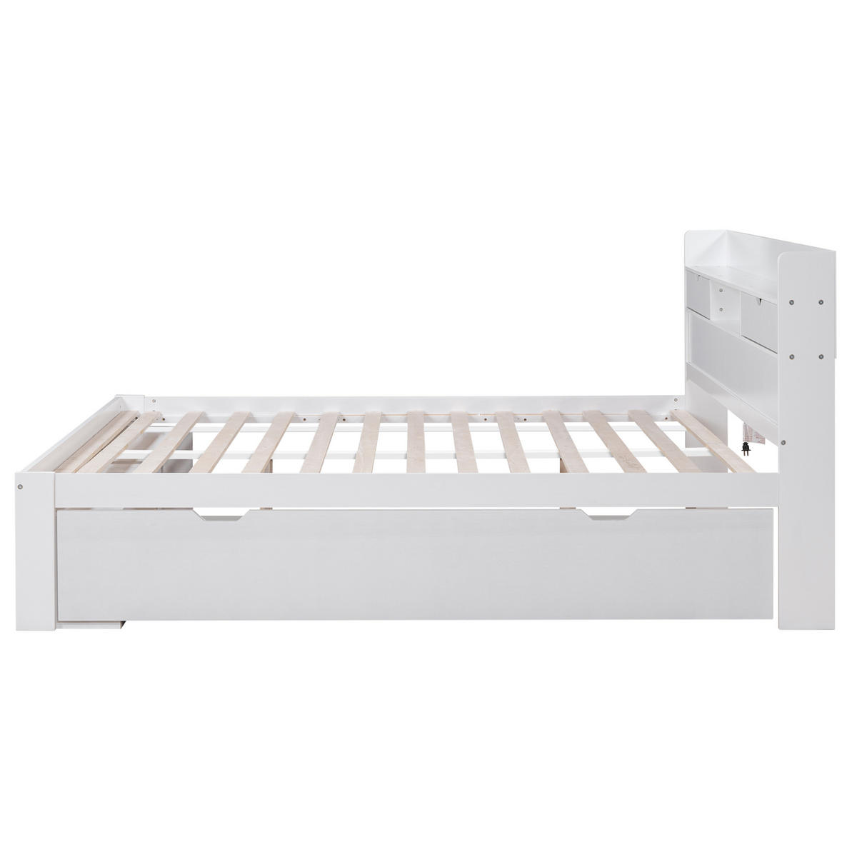 BETT Multifunktionales 160/200 cm Weiß mit USB-Anschluss und Schubladen - Weiß, Holzwerkstoff (160/200cm) - OKWISH
