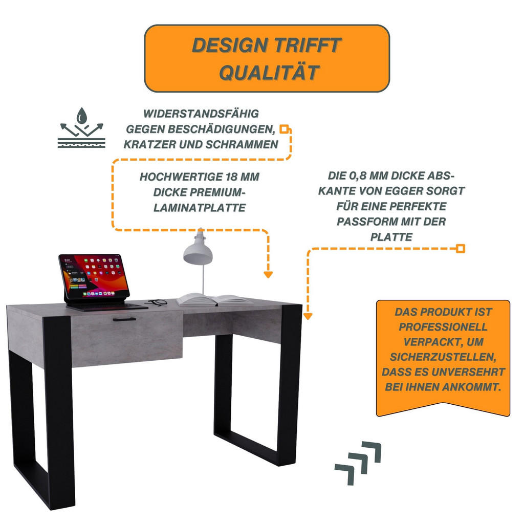 Thumbnail - CraftPAK Schreibtisch, Grau, Schwarz, Holzwerkstoff, Rechteckig, 120x73x53.6 cm, Arbeitszimmer, Schreibtische, Bürotisch...