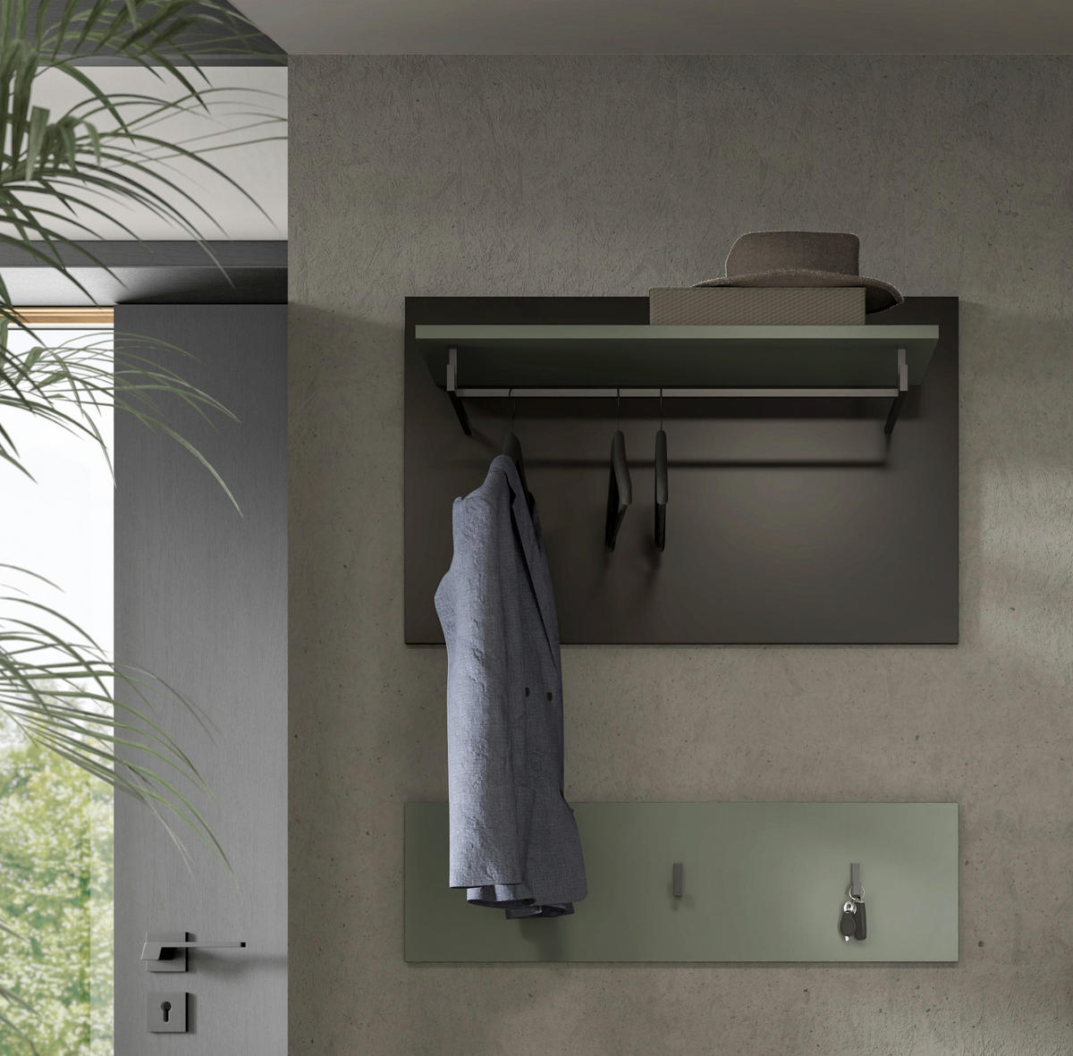 PANEEL CANU 2-tlg. (B/H/T: ca. 80/73/27 cm) in Basalt grau/Smoke Green - Grau, Holzwerkstoff (80/73/27cm)