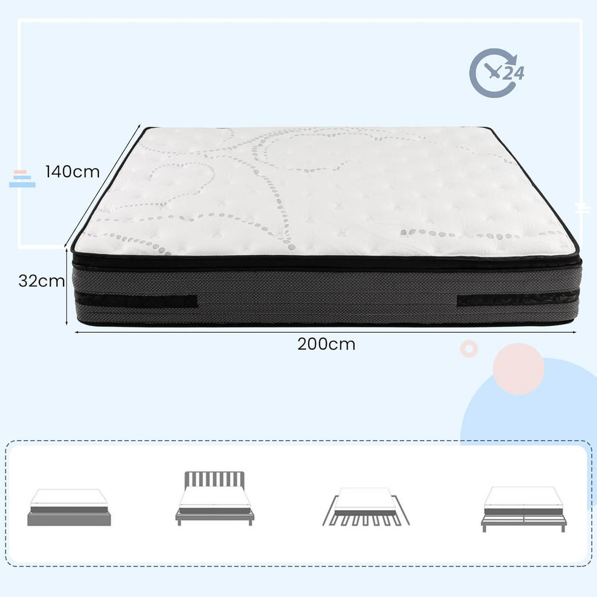 MATRATZE atmungsaktiv gel memory Weiß - Weiß, Textil - COSTWAY