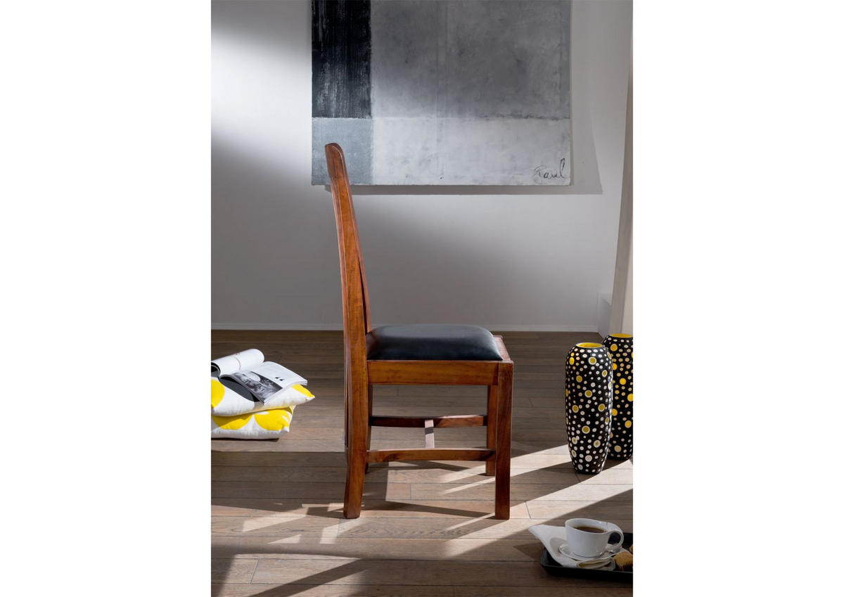 STUHL Akazie 45x51x103 nougat lackiert Polster schwarz Bangalore OXFORD #6 - Dunkelbraun, Holzwerkstoff (45/103/51cm) - Massivmoebel24