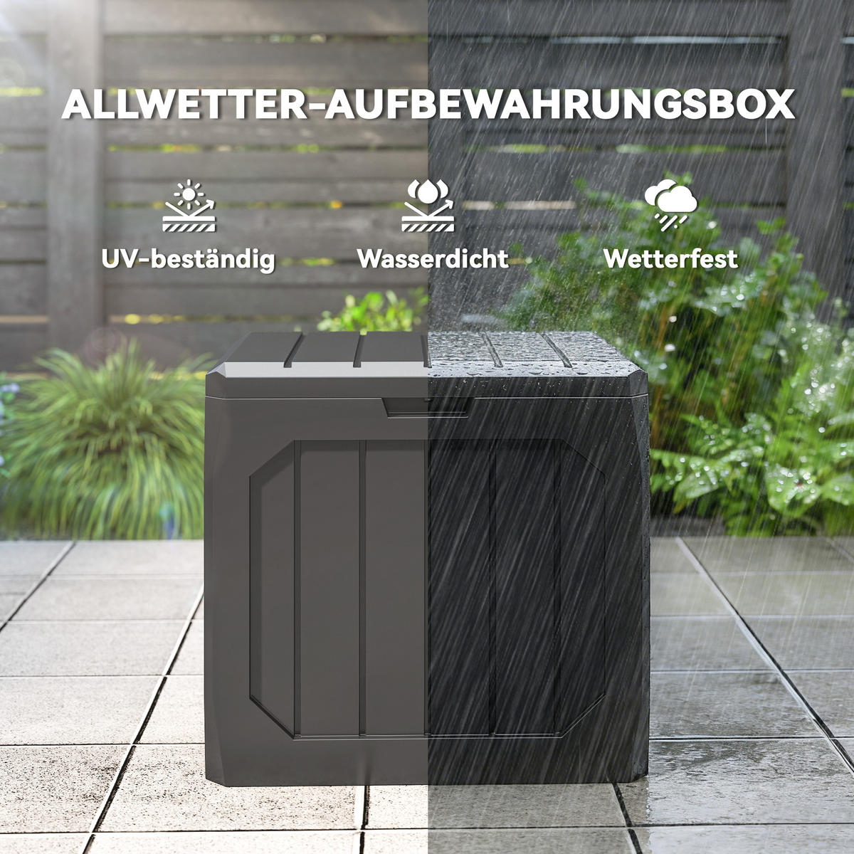 GARTENBOX 121 Liter aus Kunststoff Wasserdicht Kissenbox mit Griffmulden - Schwarz, Kunststoff (45/53/56cm) - Outsunny