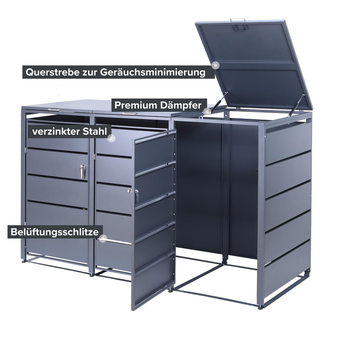 MÜLLTONNENBOX 3er - Anthrazit, Metall (196/116/80cm)