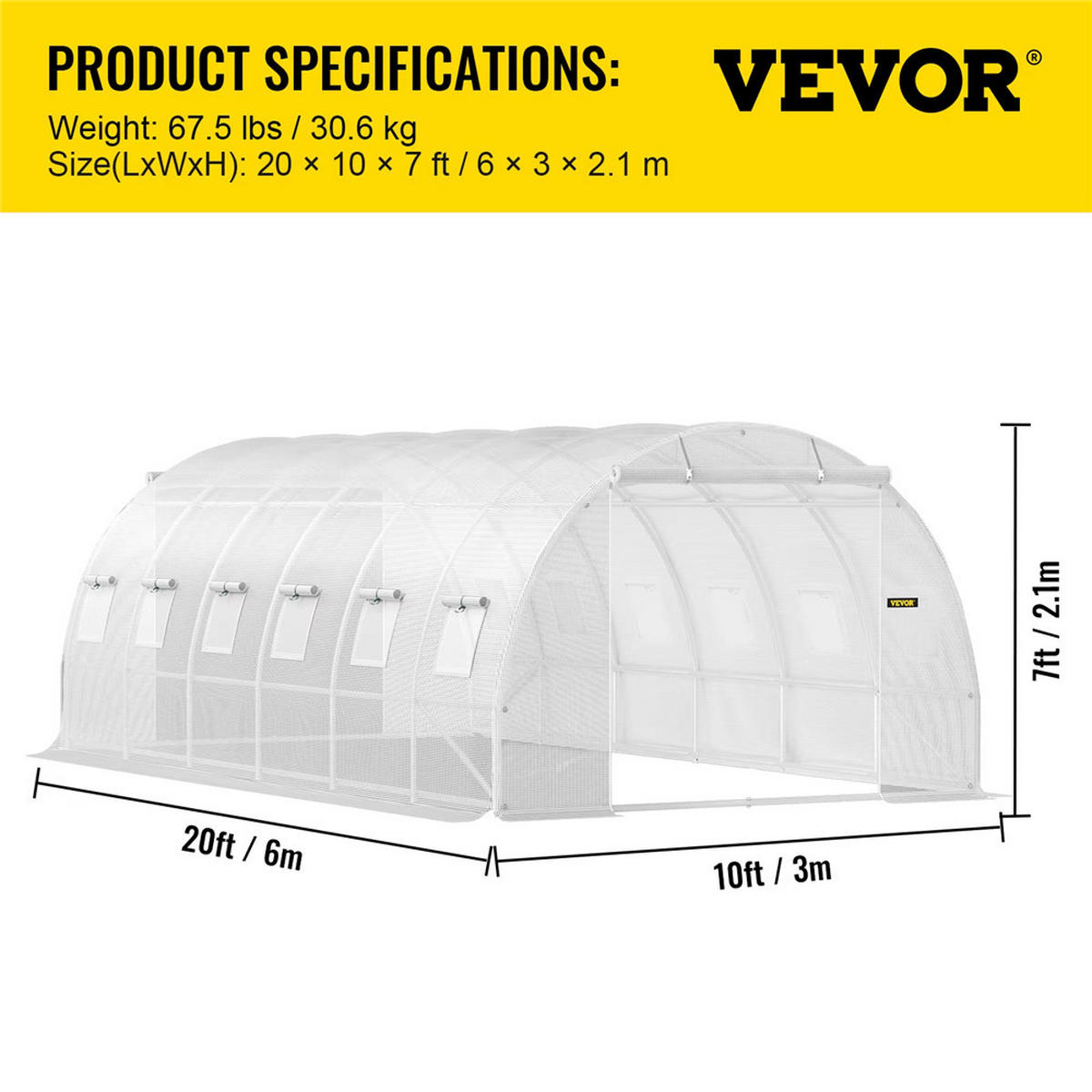 GEWÄCHSHAUS Stahl verzinkt 2 Türen 6x3x2,1 m - Weiß, Metall (300/210/600cm) - Kaket