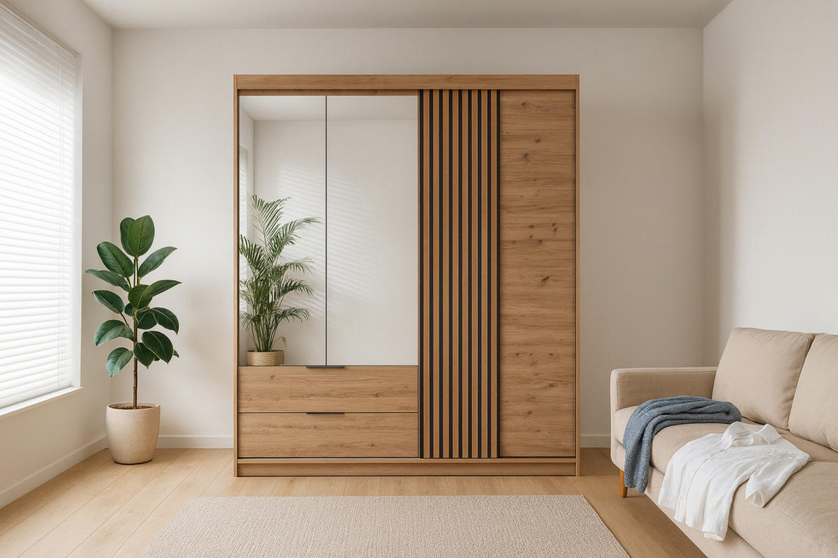 DREHTÜRENSCHRANK MAROKO 203/213/60 cm in Artisan Eiche mit Lamellen - Eiche Artisan, Holzwerkstoff (203/60/213cm) - Deine Möbel 24