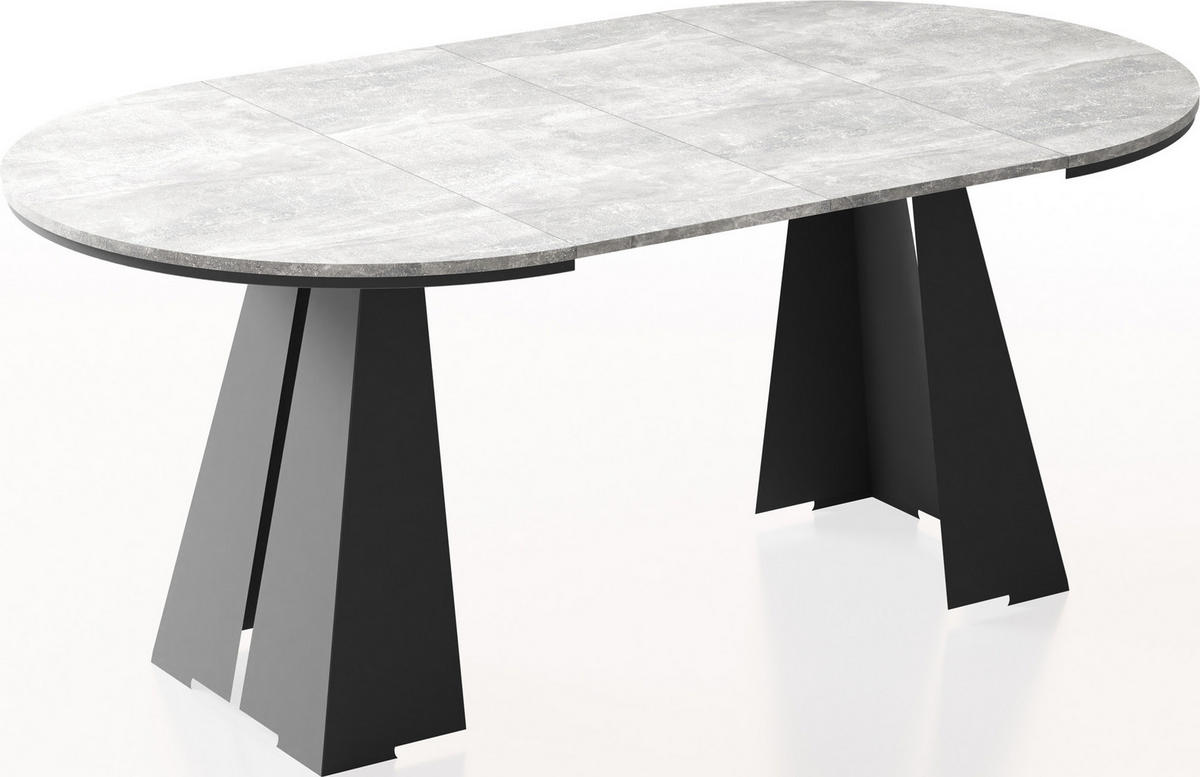 ESSTISCH Kova runder ausziehbarer, Grauer Beton 120-200/120/76 cm - Hellgrau/Schwarz, Holzwerkstoff/Metall (120/120/76cm) - WFL GROUP