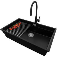 UNTERBAUSPÜLE GRANIT Praga, 2-er set Schwarz 76/47 cm 1 Becken + Küchenarmatur 40/38 cm + Ablauf-Set + Aufrollbare Abtropffläche ab 80er Unterschrank - Chromfarben/Schwarz, Kunststoff (76/20/47cm) - Primagran