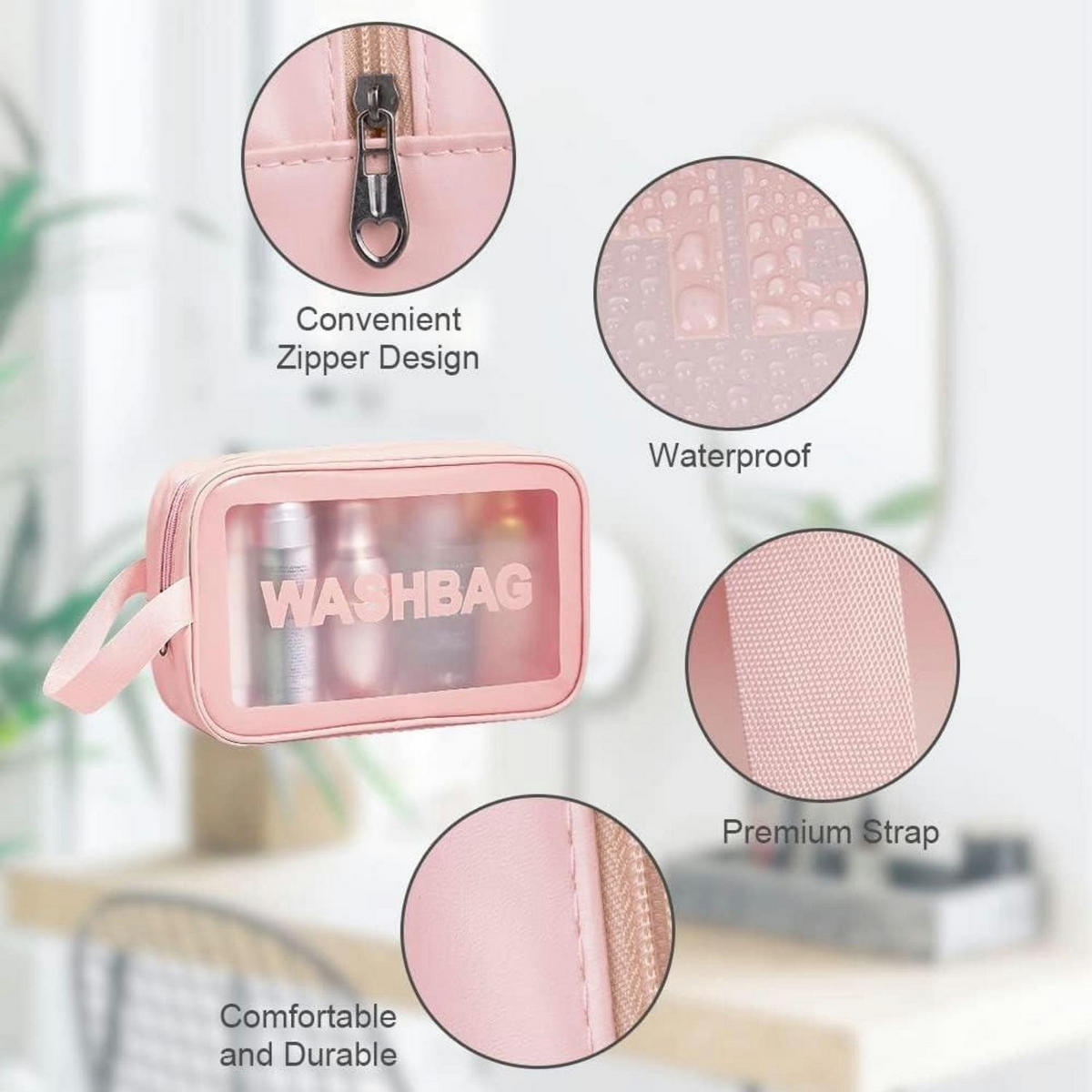 KULTURBEUTEL 5-teiliges Set, transparent, in Rosa - Rosa, Kunststoff (22.4/4.8/32.3cm)