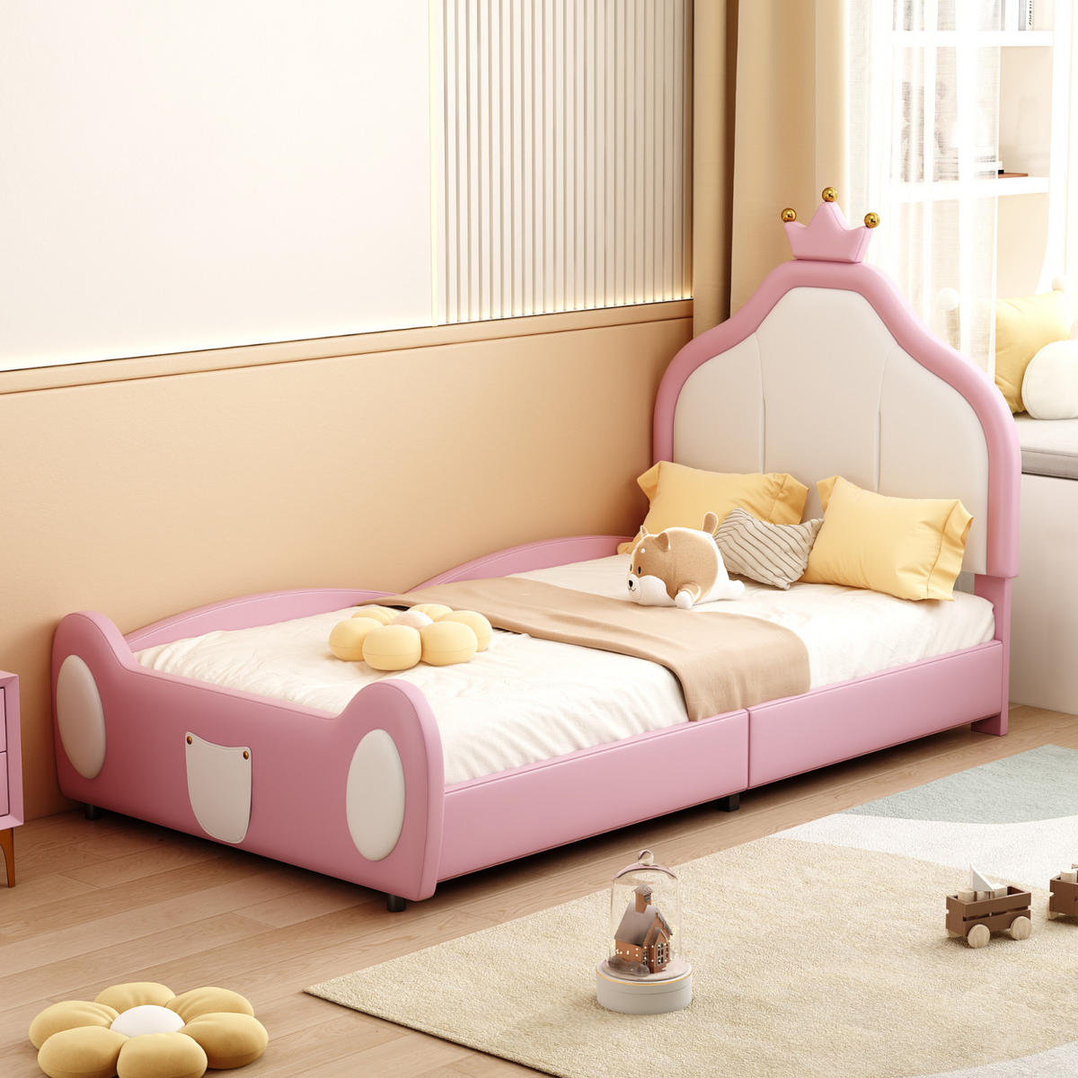 ČALÚNENÁ posteľ 90/200 cm, ružová, umelá koža, čelo postele s korunou - pink, drevo (90/200cm) - SHOPENTRA