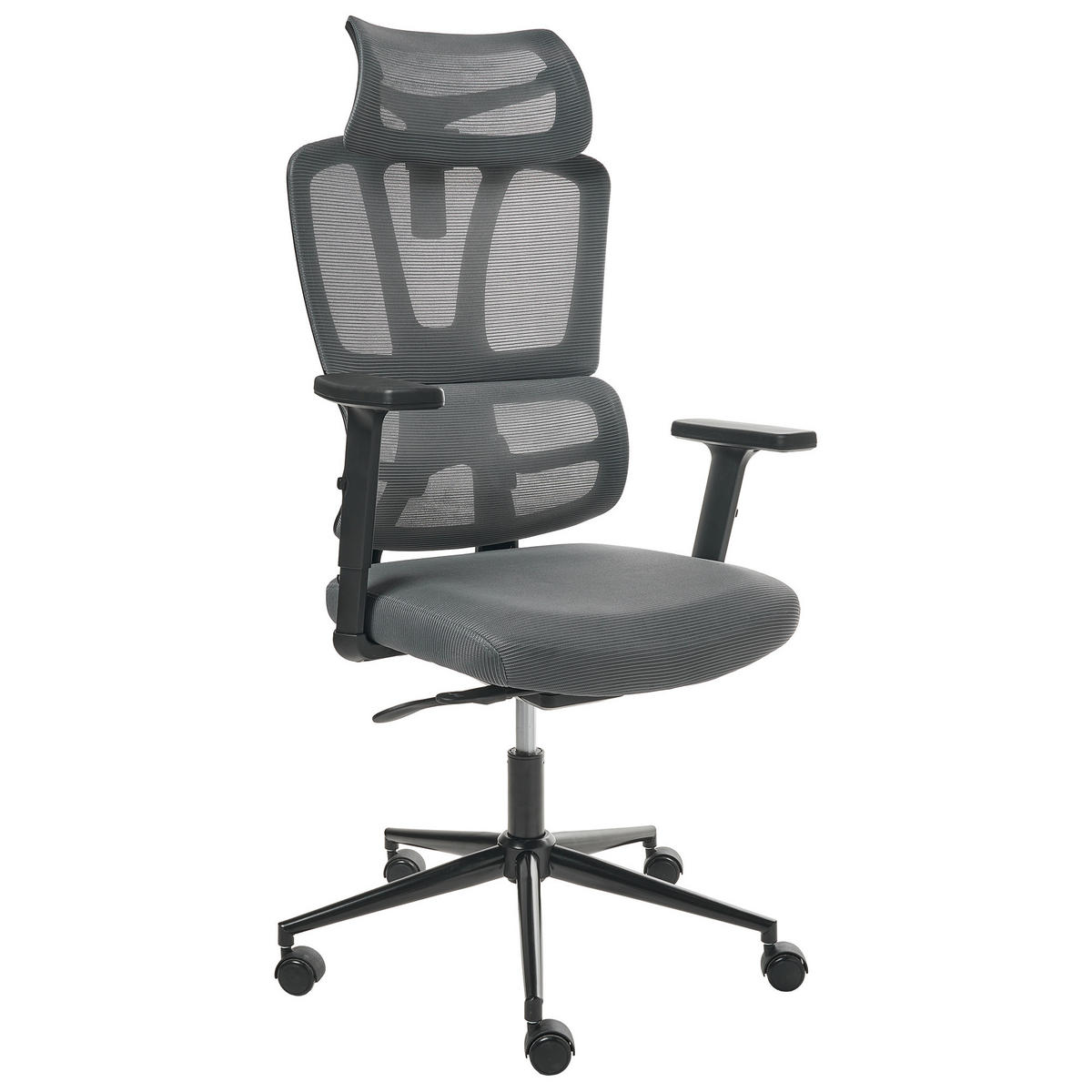 CHEFSESSEL Dunkelgrau Omega - Dunkelgrau, Textil (65/129/65cm) - Beliani