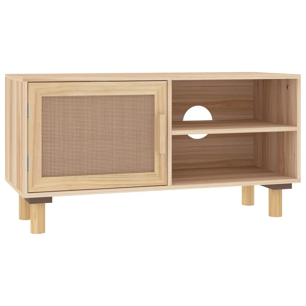 TV-SCHRANK Braun 80/30/40 Cm Massivholz Kiefer Und Natur-Rattan - Braun, Holz (30/40/80cm) - vidaXL
