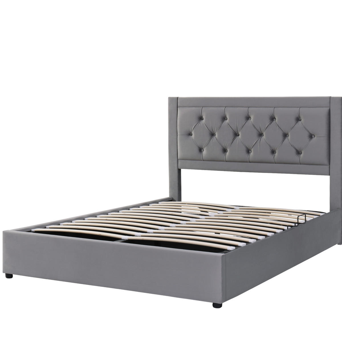 POLSTERBETT 140/200 cm Grau aus Samt und Stahl mit Stauraum - Grau, Metall (140/200cm) - OKMYHOME