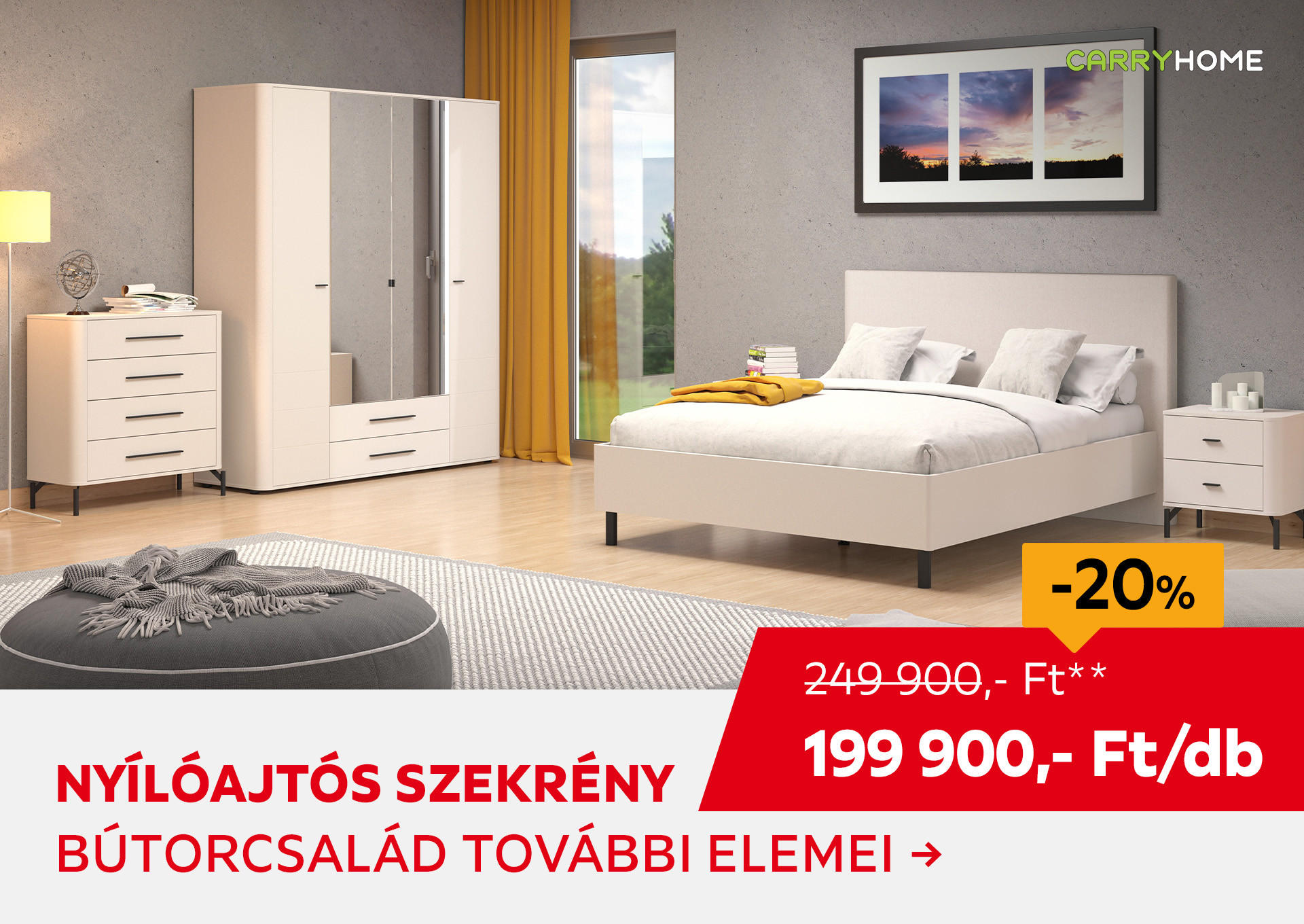 NYÍLÓAJTÓS SZEKRÉNY Kiemelt termék 249900 Ft.- helyett 199900 Ft.-