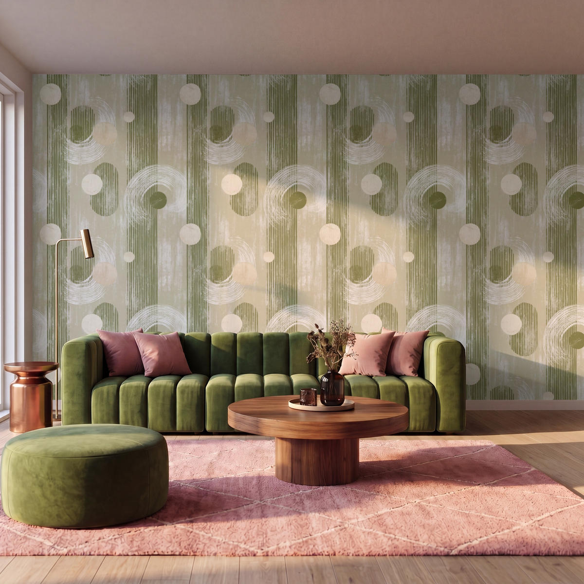 TAPETE - Künstlerisch - Modern - Grün - 450x260 cm - Olivgrün, Papier (450/260cm) - OnlyWow