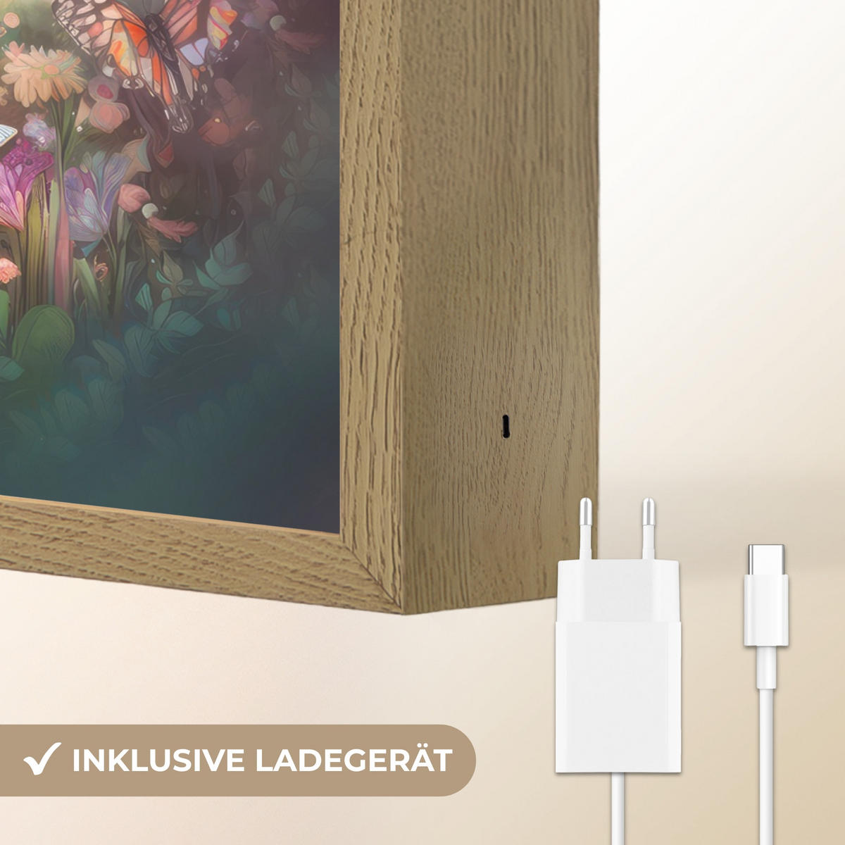 NACHTTISCHLAMPE MIT AKKU Pferd - Natur - Blumen - Schmetterlinge - Wald 30x40 cm - Dunkelbraun, Holzwerkstoff (8/30/40cm) - OnlyWow