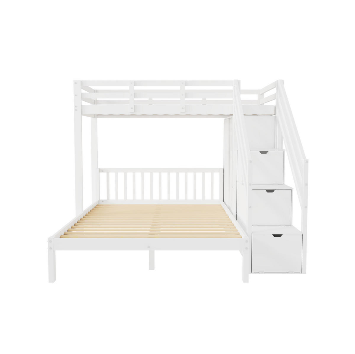 ETAGENBETT 90/200 cm + 140/200 cm in Weiß mit Kleiderschrank und Stauraumtreppe - Weiß, Holz (90/200cm) - Flora Grace