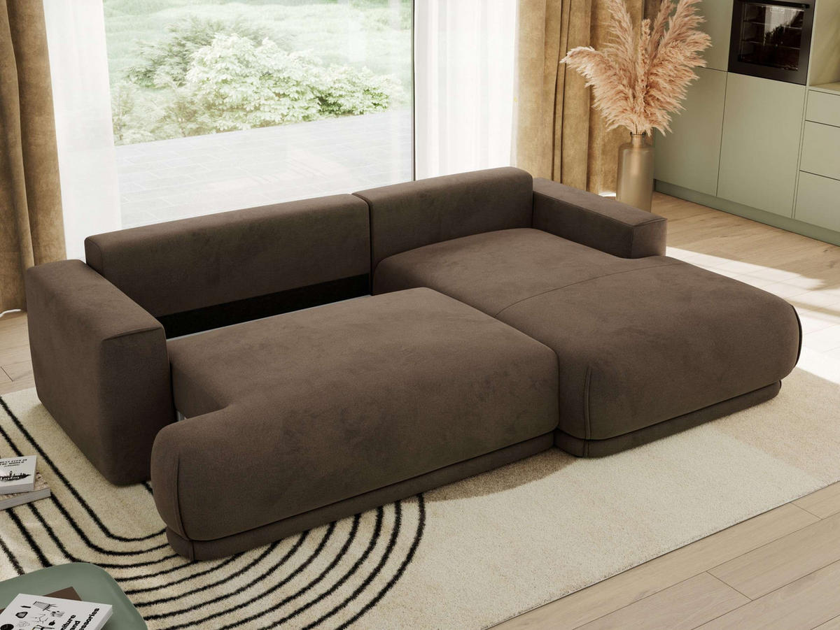 ECKSCHLAFSOFA RINA L Braun Velvet - rechts - Schwarz/Braun, Kunststoff/Textil (170/267cm) - MKS