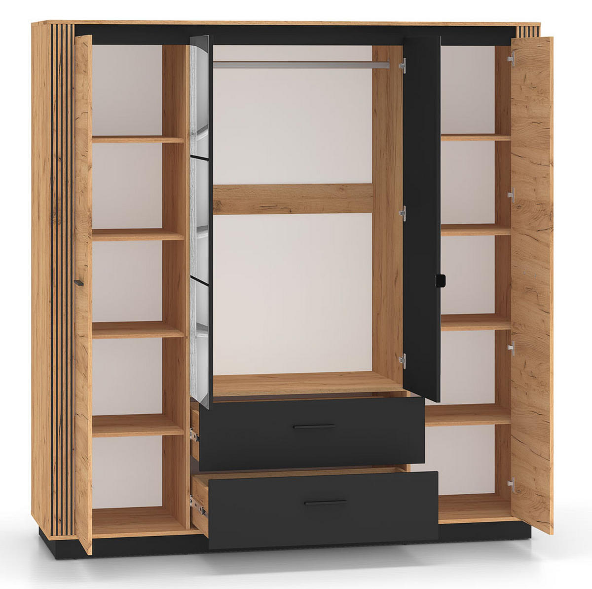 KLEIDERSCHRANK Urso Gold Craft Eiche / Schwarz 200 / 58 / 210 cm - Schwarz/Braun, Holz/Holzwerkstoff (200/210/58cm) - Feldmann-Wohnen