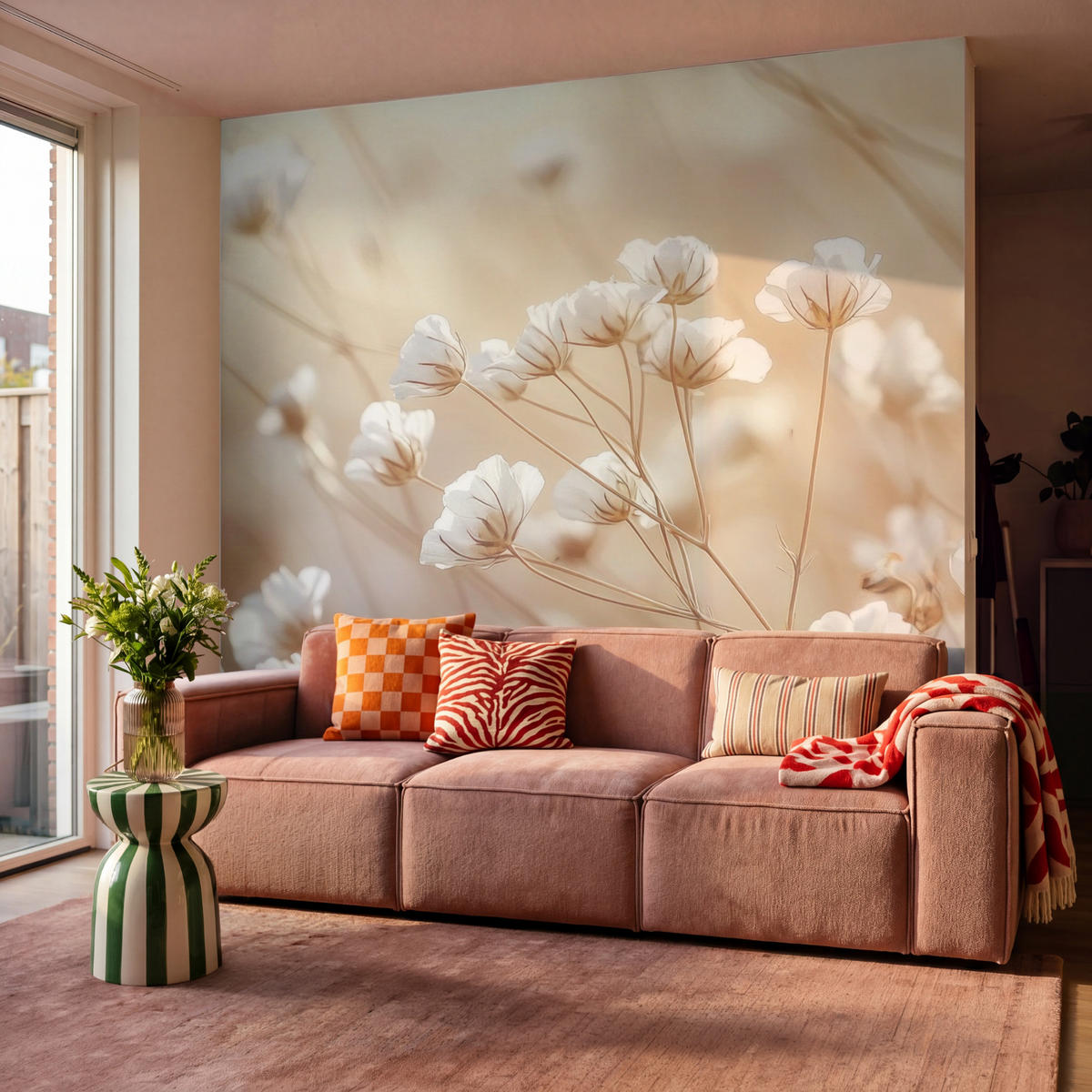 TAPETE - Wild - Blumen - Weiß - 280x260 cm - Creme, Papier (280/260cm) - OnlyWow